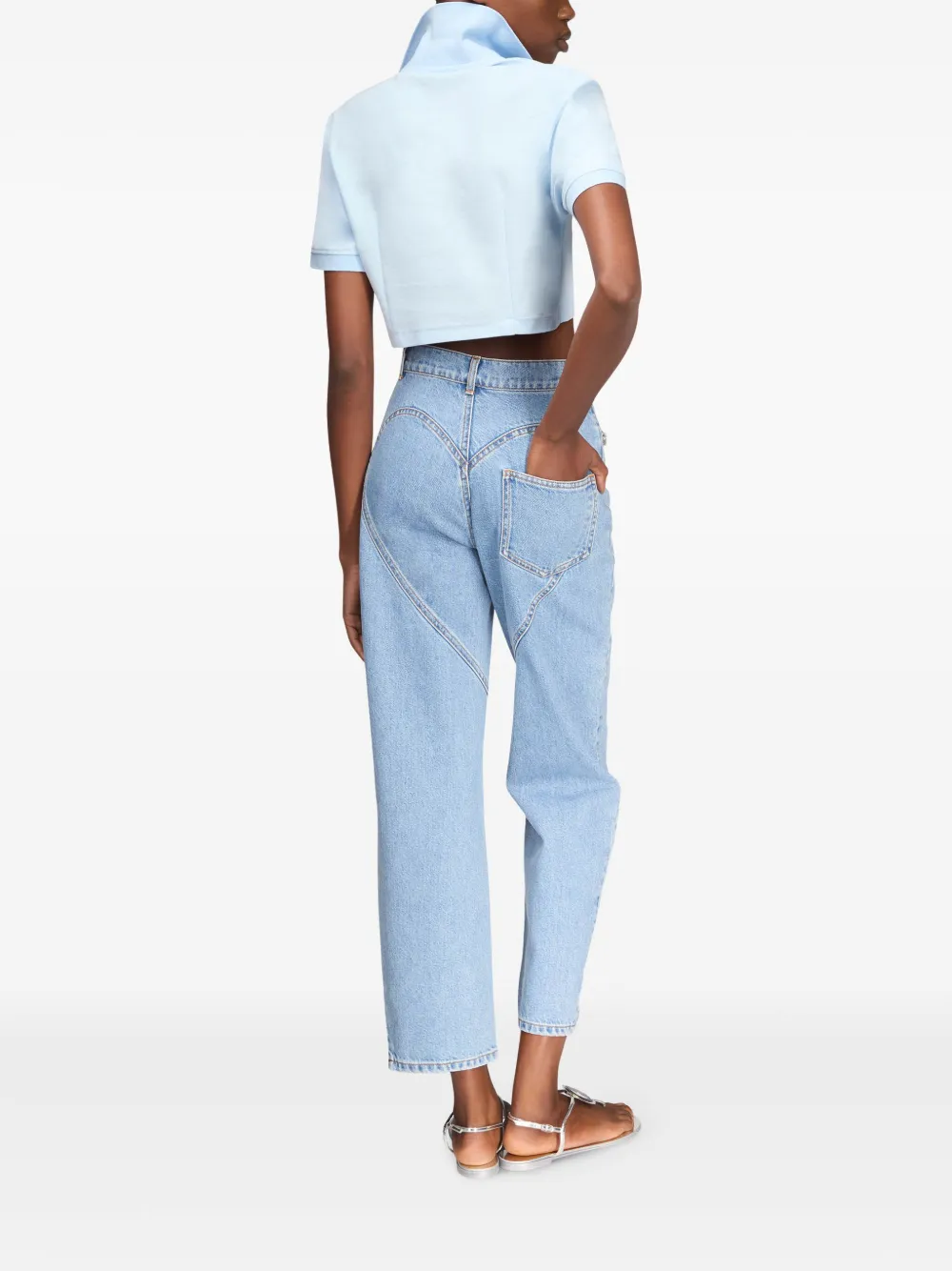 Shop Area Crystal-embellished Cropped Polo In Blue