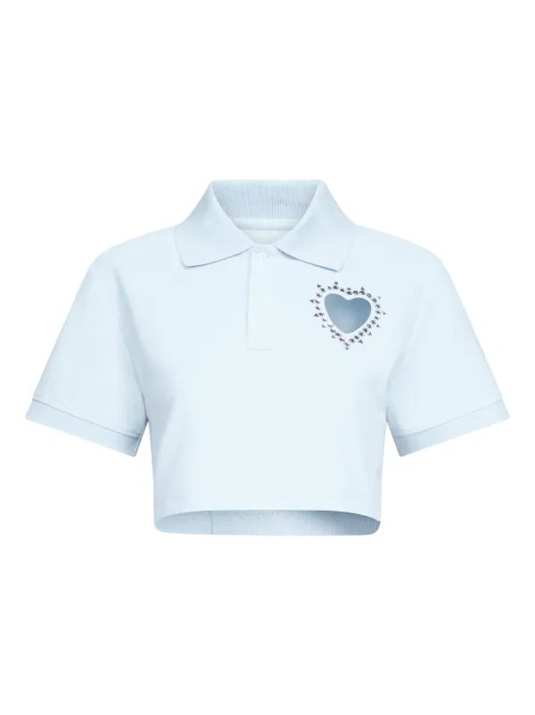 Area Crystal-embellished Cropped Polo in Blue