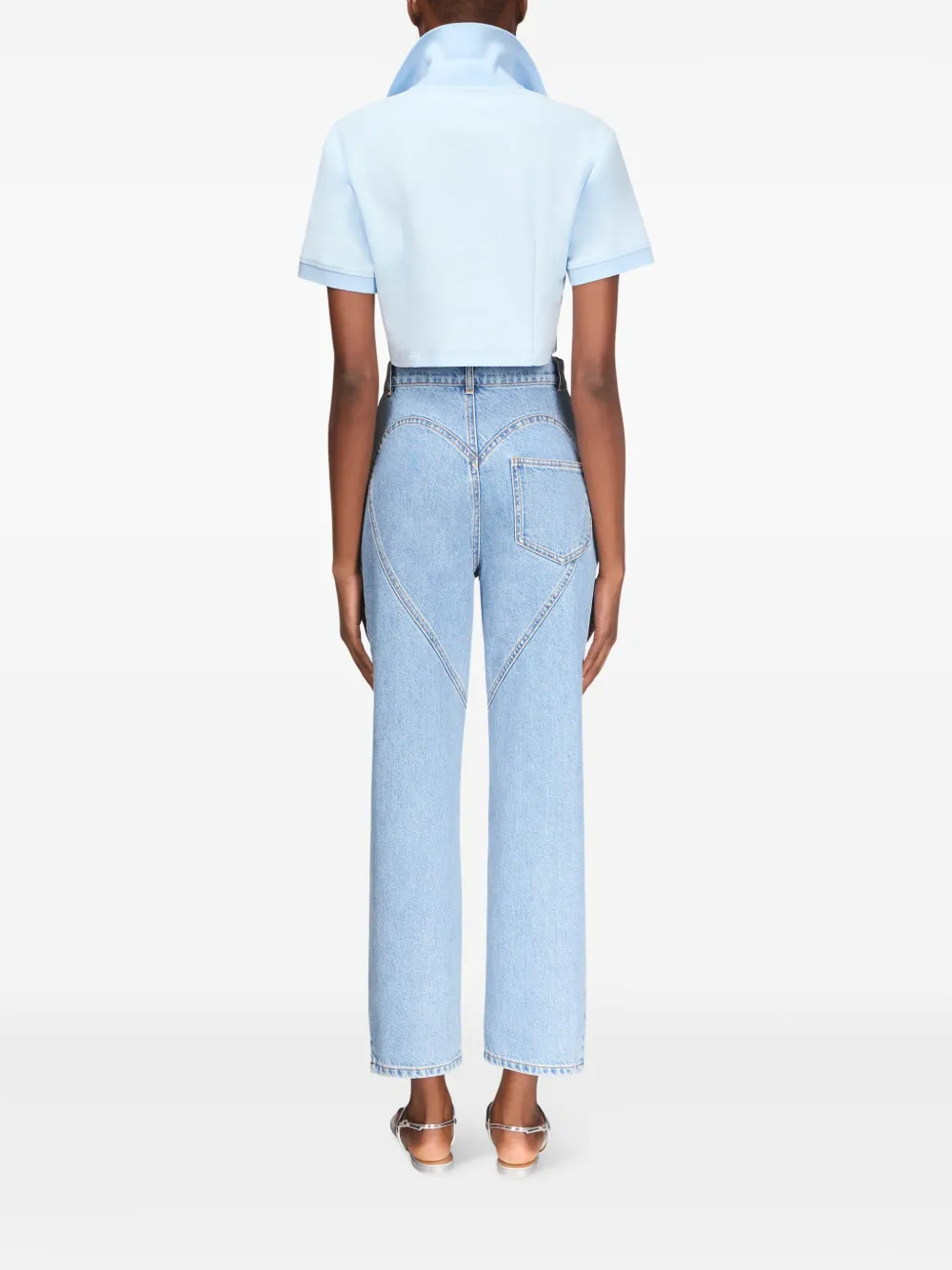 Shop Area Crystal-embellished Cropped Polo In Blue
