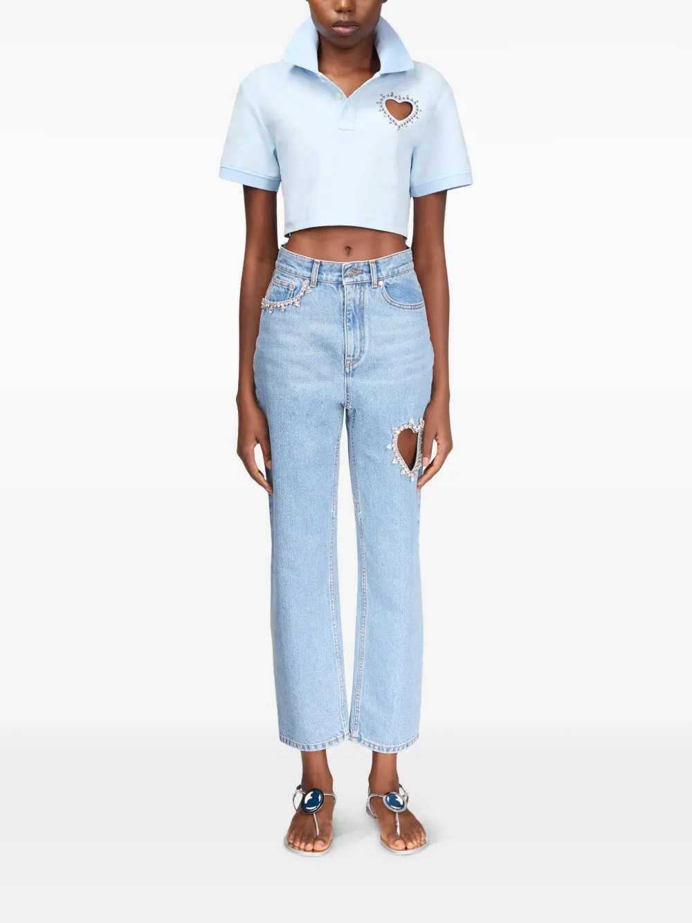 AREA Cropped poloshirt met kristallen - Blauw