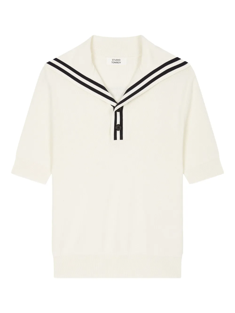 STUDIO TOMBOY Gebreide top met korte mouwen en matrozenkraag Wit