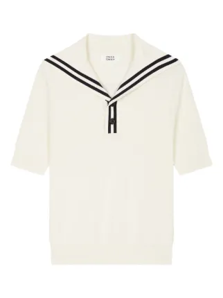 STUDIO TOMBOY sailor-collar short-sleeve Knit Top | White