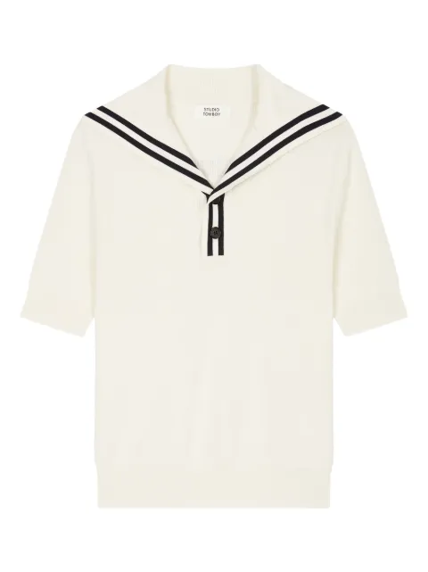 STUDIO TOMBOY sailor-collar short-sleeve knit top