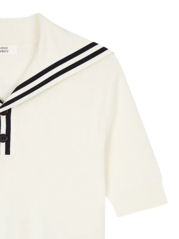STUDIO TOMBOY sailor-collar short-sleeve Knit Top | White