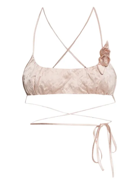 Blumarine rose-appliqué crinkled-satin top