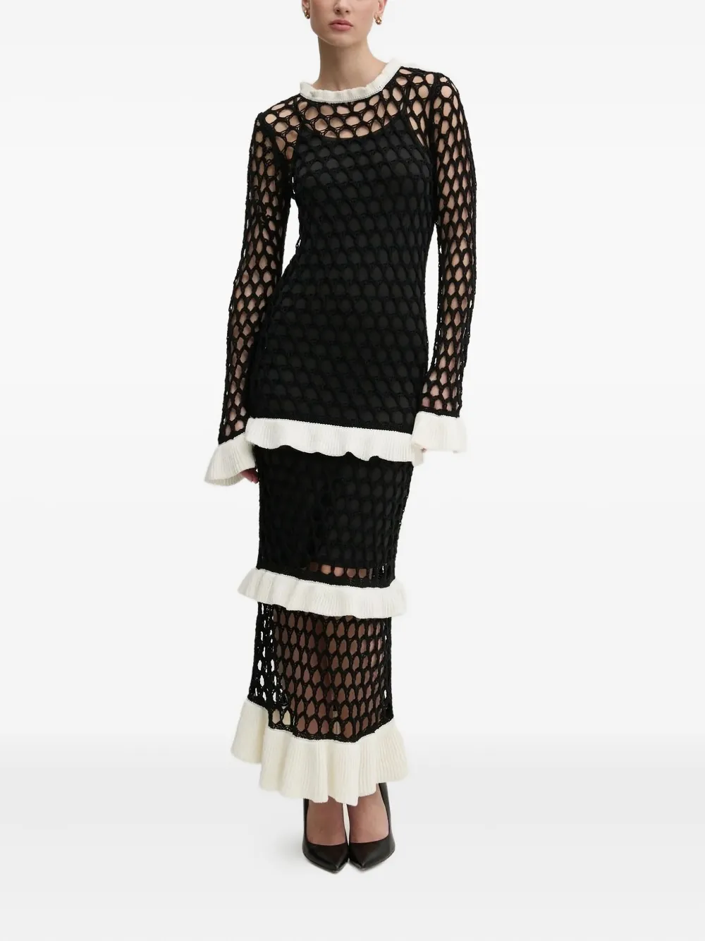 NEVER FULLY DRESSED Gehaakte jurk met ruches Zwart