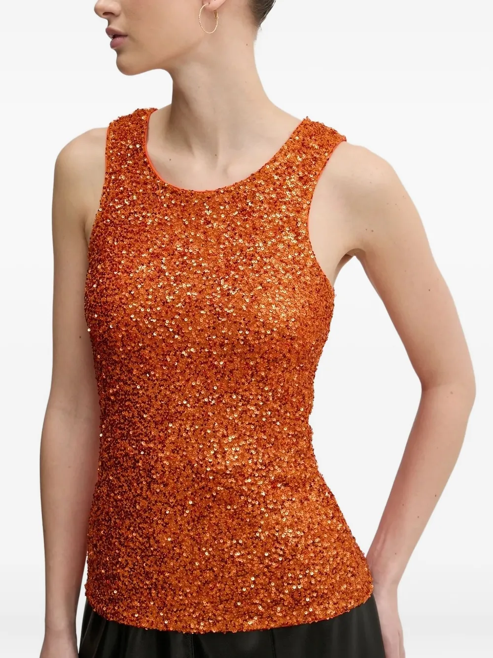  Never Fully Dressed Sequin Crew-neck Top - Orange 