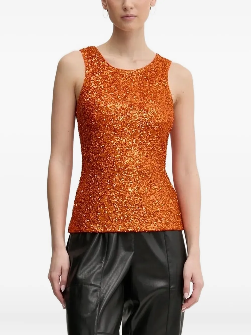NEVER FULLY DRESSED haut brodé de sequins à col rond | orange | Image 1