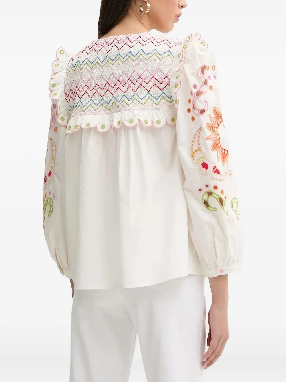 Never Fully Dressed Embroidered Ruffled Blouse In White