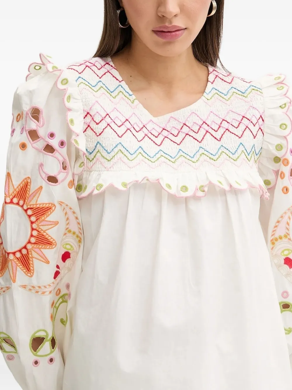 Never Fully Dressed Embroidered Ruffled Blouse In White
