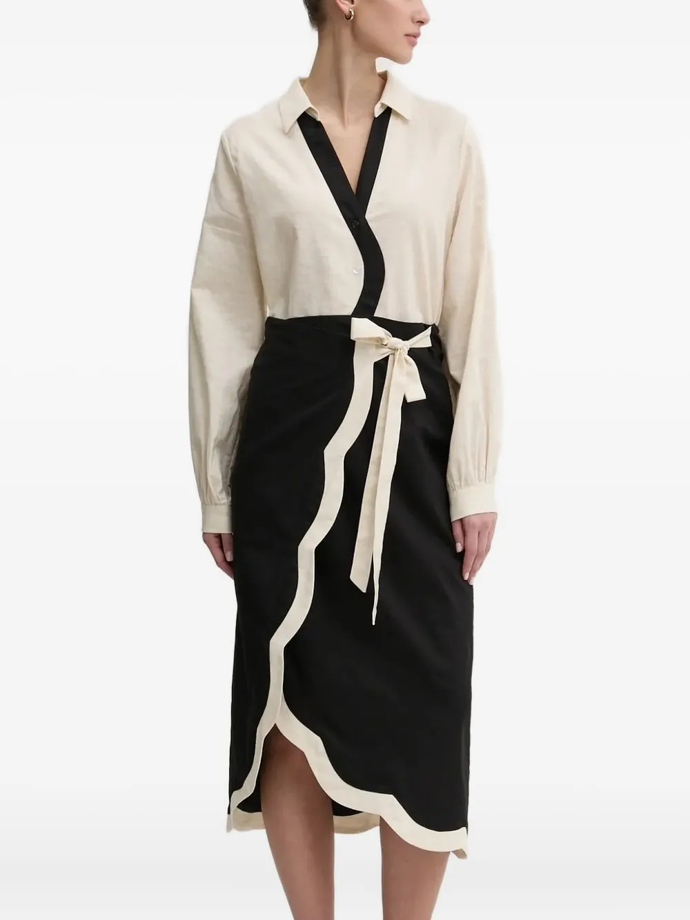 Never Fully Dressed Scallop-detail Wrap Blouse In Neutral