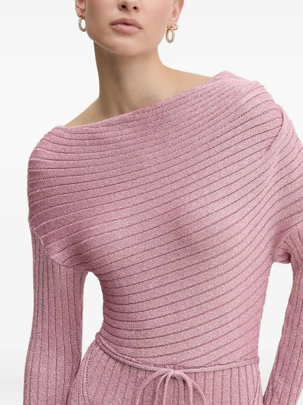 Never Fully Dressed Ribbed Tie-waist Dress In Pink