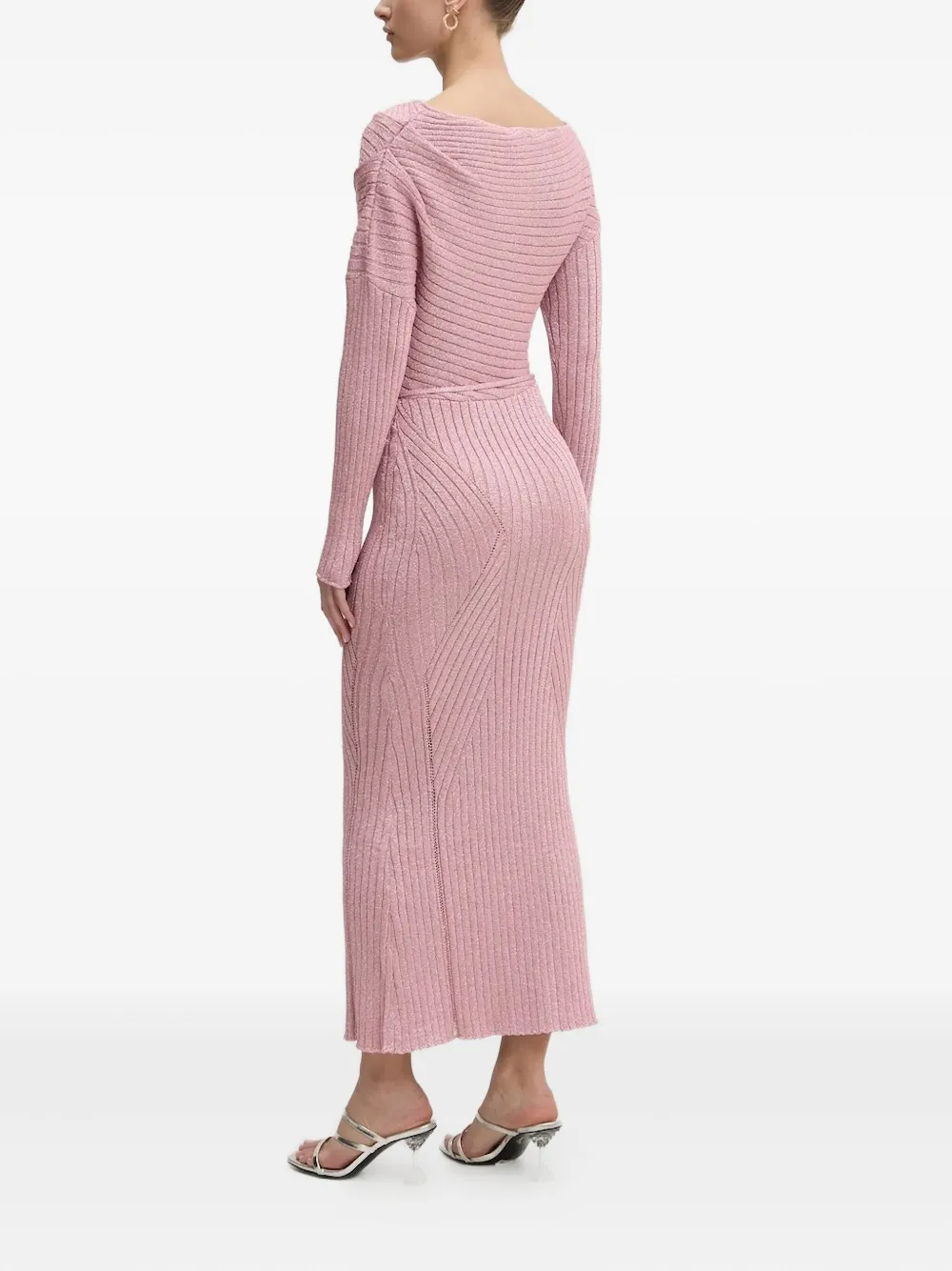 NEVER FULLY DRESSED Ribgebreide jurk met gestrikte taille - Roze