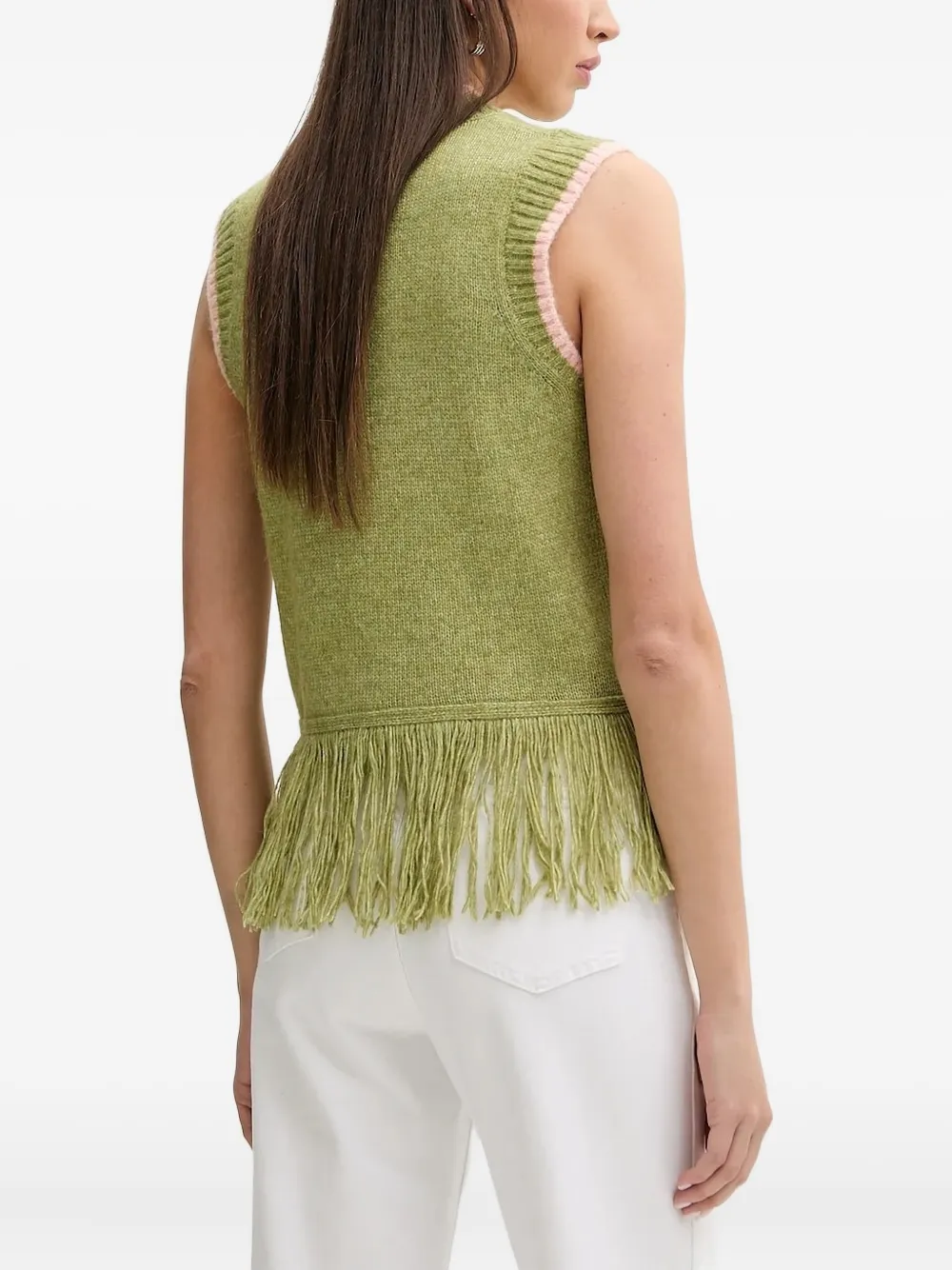 NEVER FULLY DRESSED Mouwloze top met franje - Groen