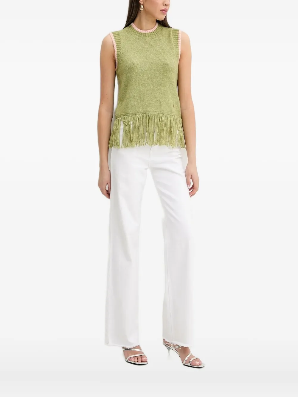 Never Fully Dressed Fringe-trimmed Sleeveless Top In Green
