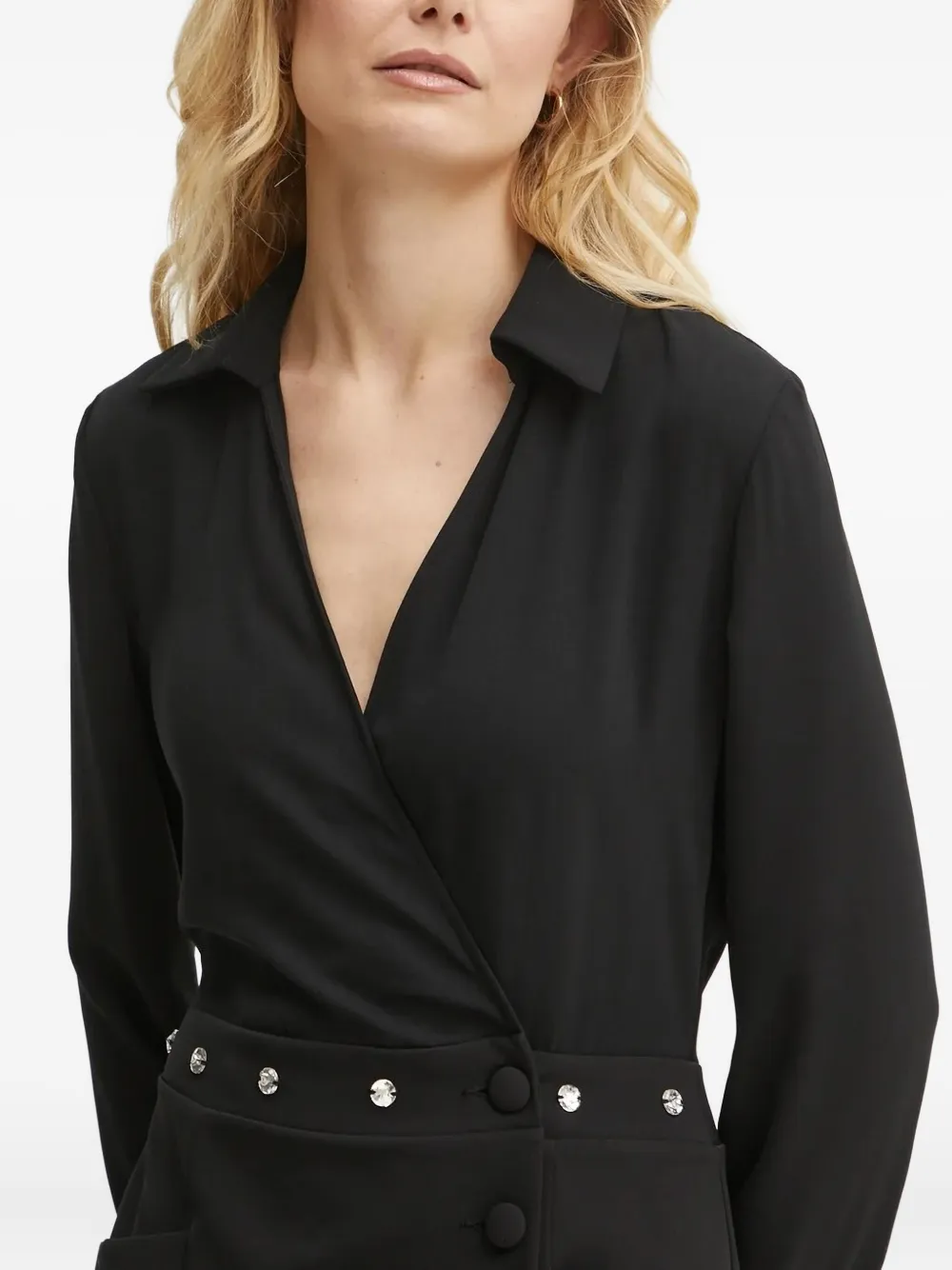 Liu •jo Crystal-embellished Wrap Mini Dress In Black
