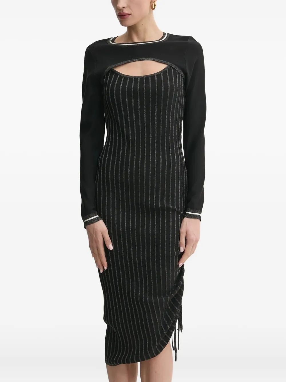 Liu •jo Pinstripe Drawstring Midi Dress In Black