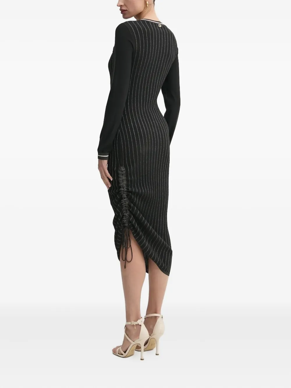 Liu •jo Pinstripe Drawstring Midi Dress In Black
