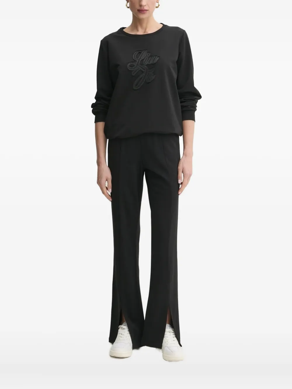 LIU JO Sweater met logodetail en lange mouwen Zwart