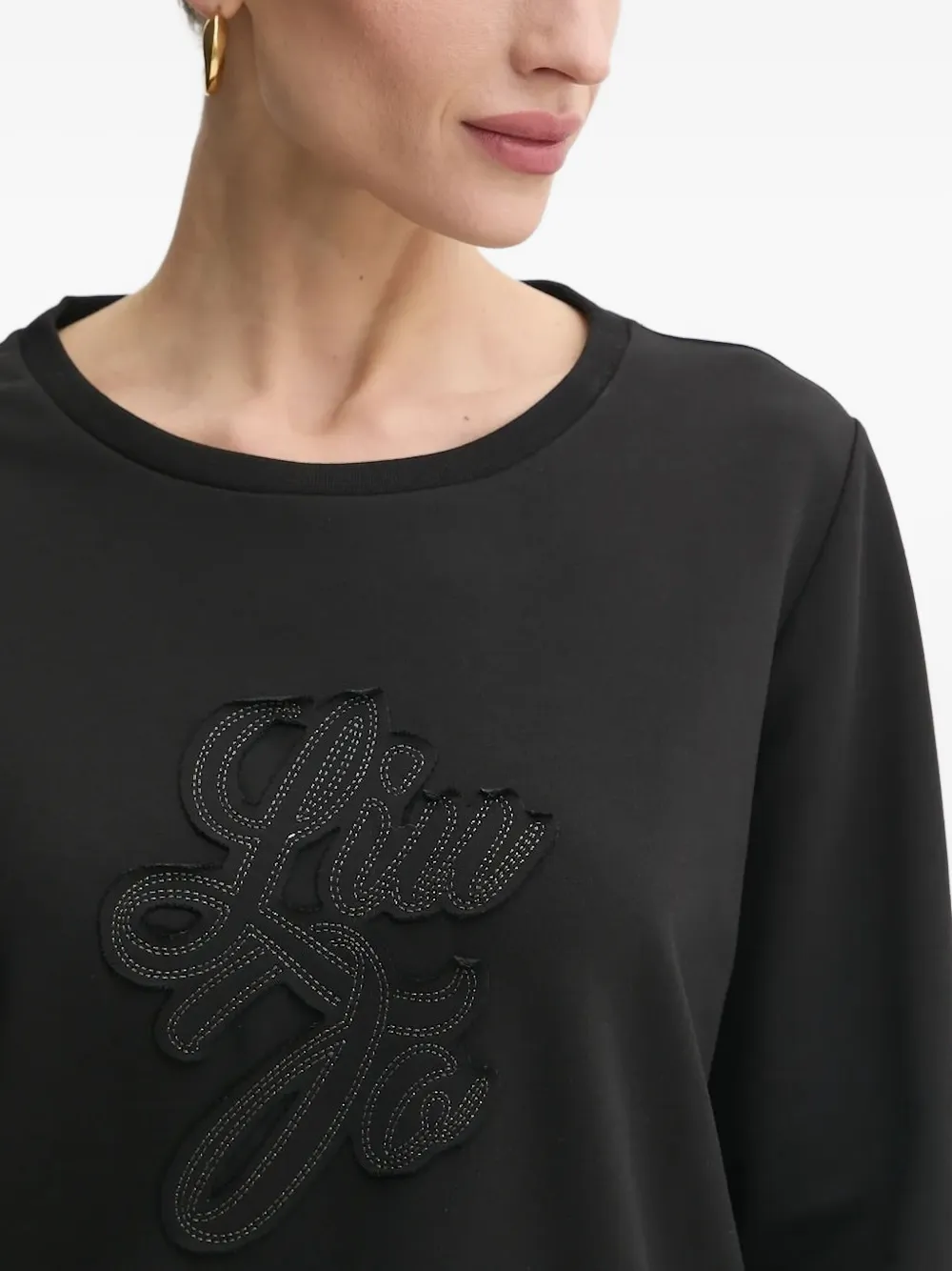 LIU JO Sweater met logodetail en lange mouwen Zwart
