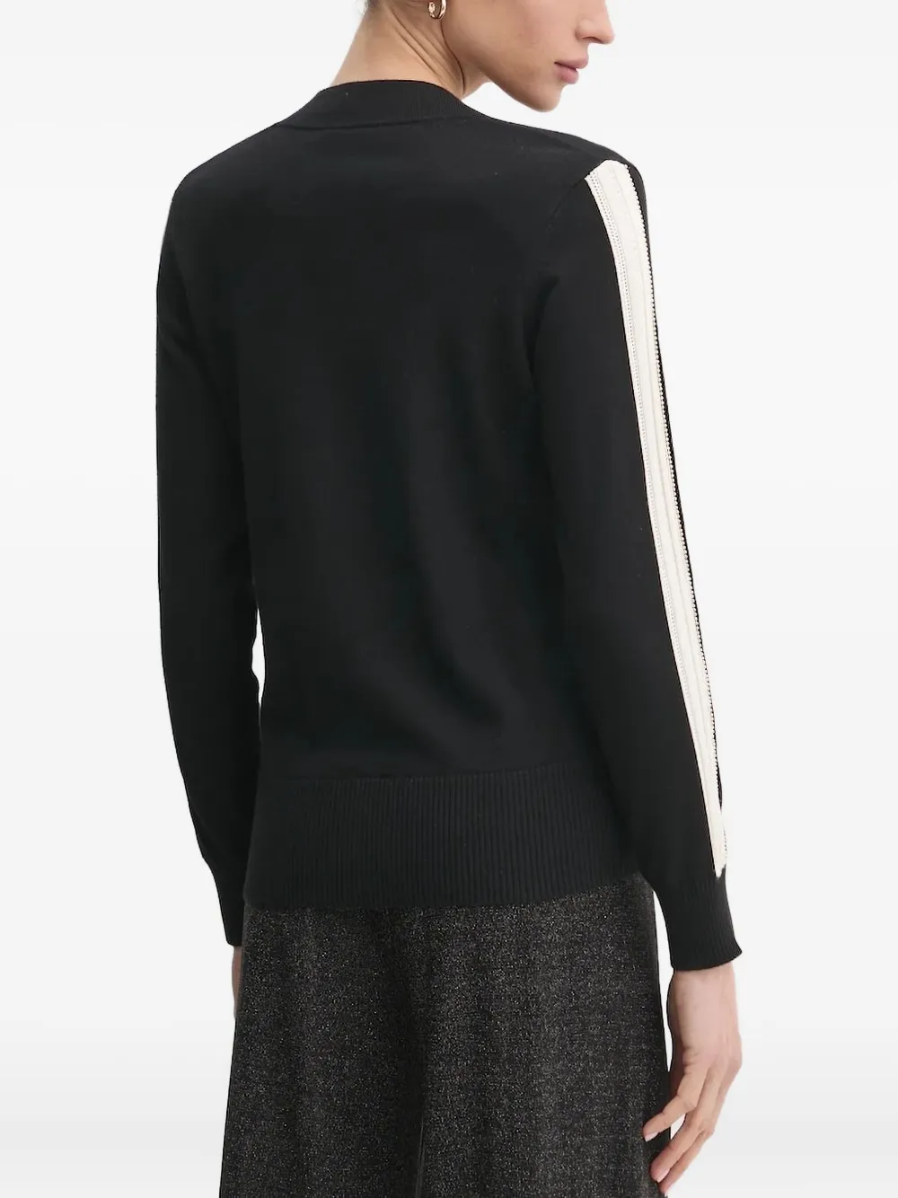 Liu •jo V-neck Beaded-trims Sweater In Black