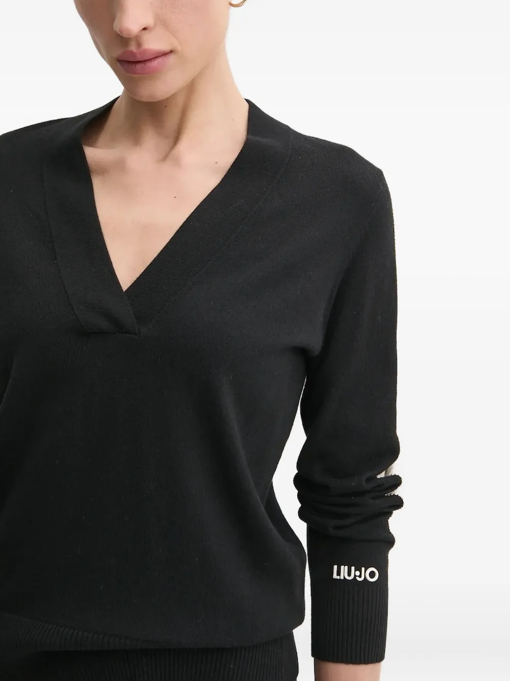 Liu •jo V-neck Beaded-trims Sweater In Black