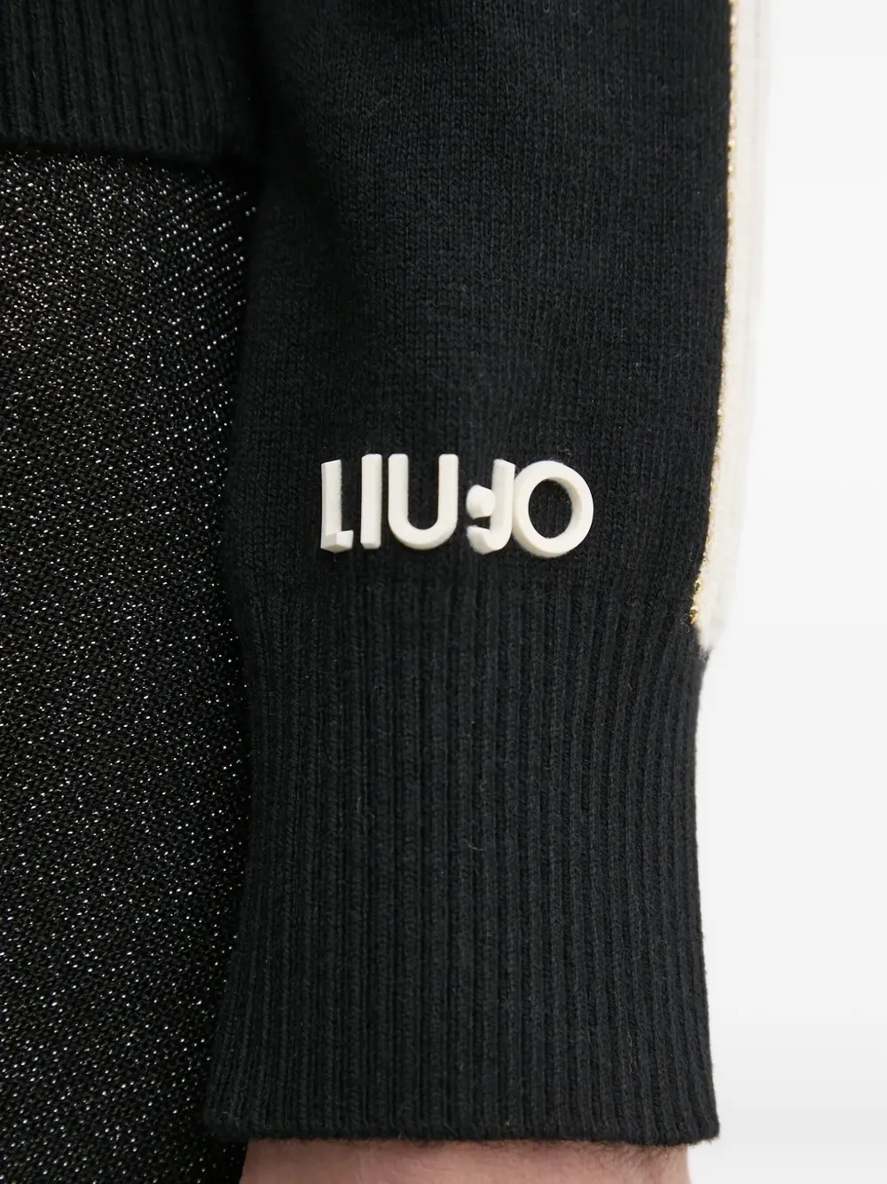 Liu •jo V-neck Beaded-trims Sweater In Black