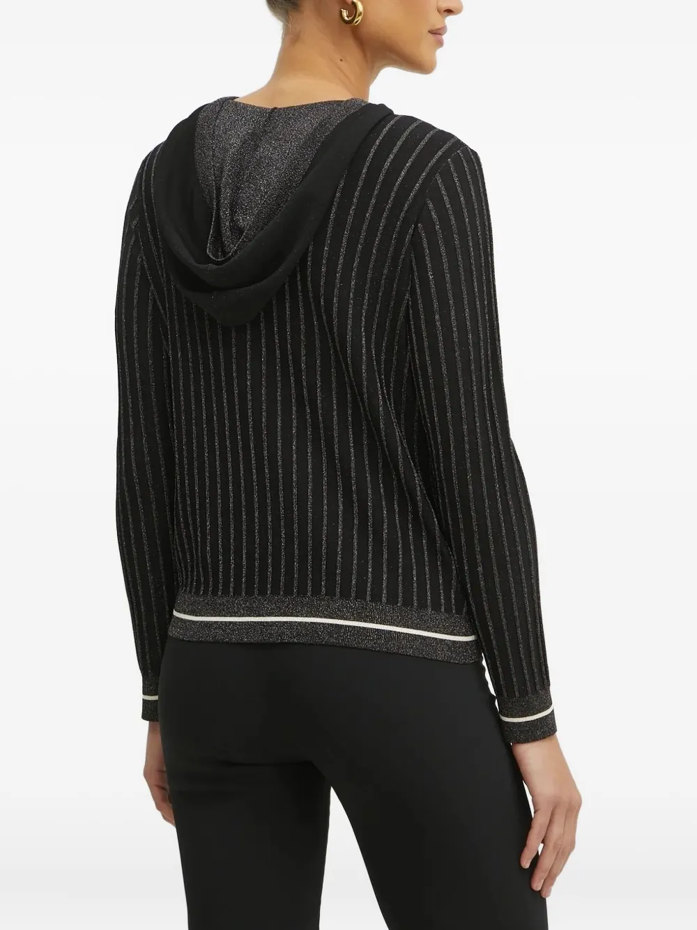Liu •jo Ribbed-knit Hooded Sweater In Black
