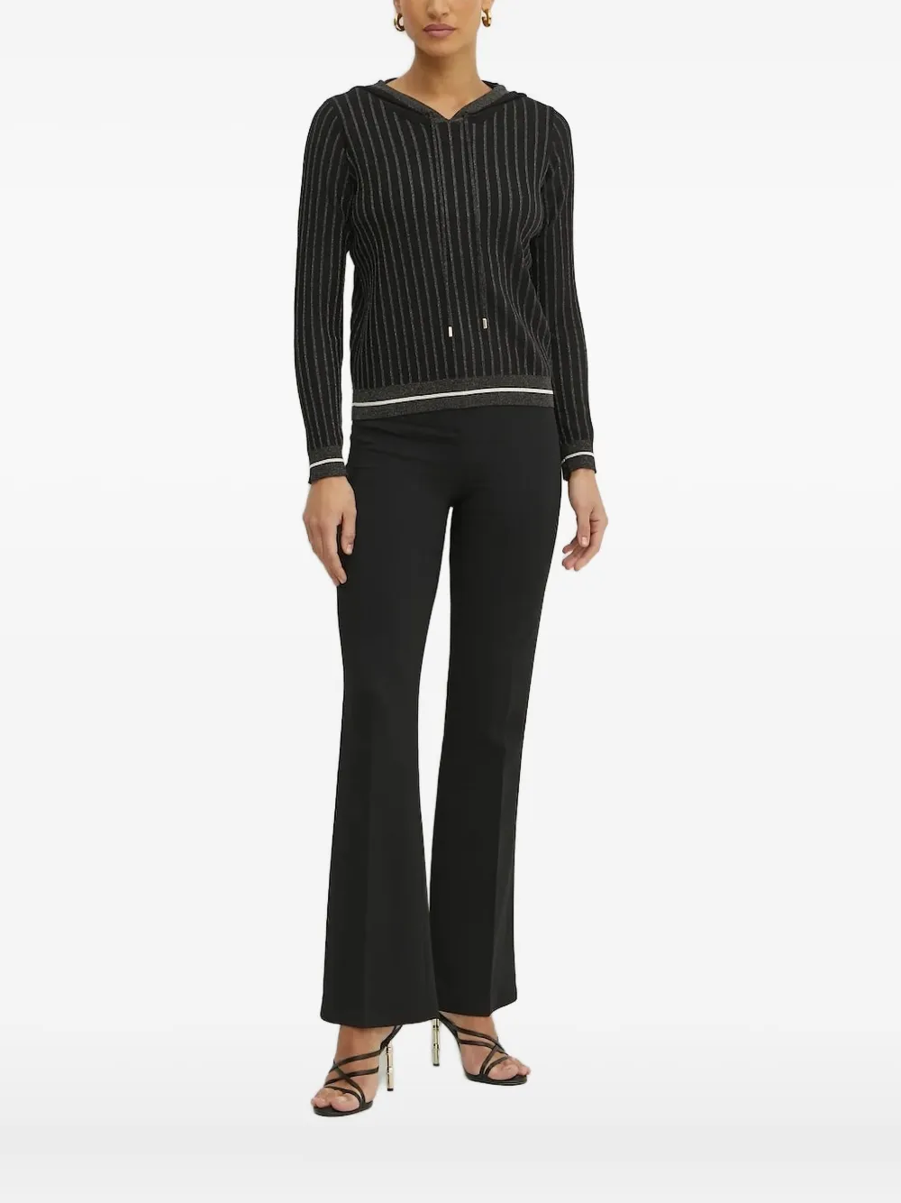 Liu •jo Ribbed-knit Hooded Sweater In Black