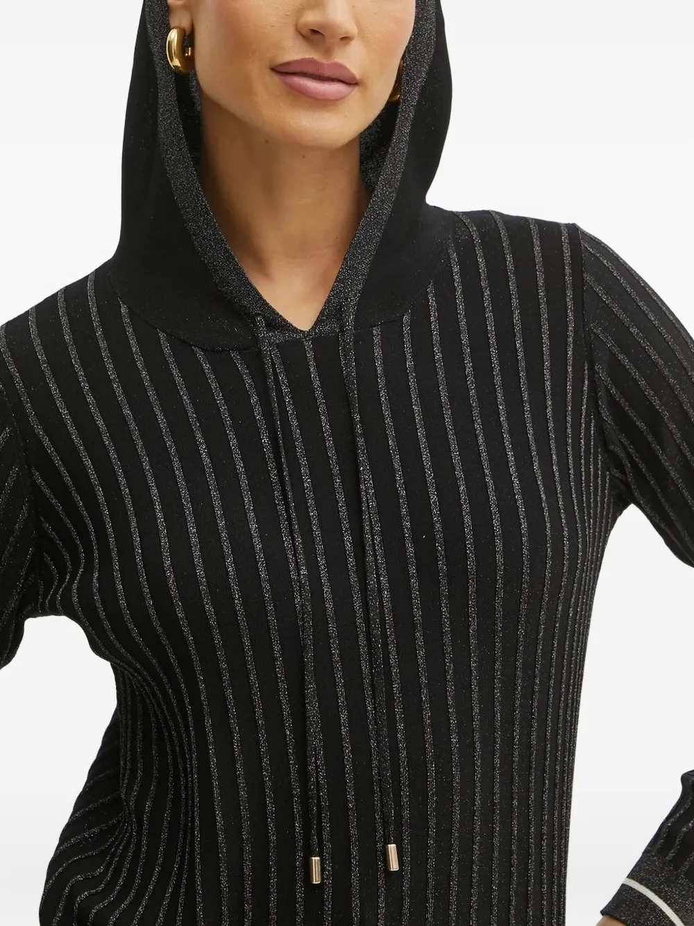 Liu •jo Ribbed-knit Hooded Sweater In Black