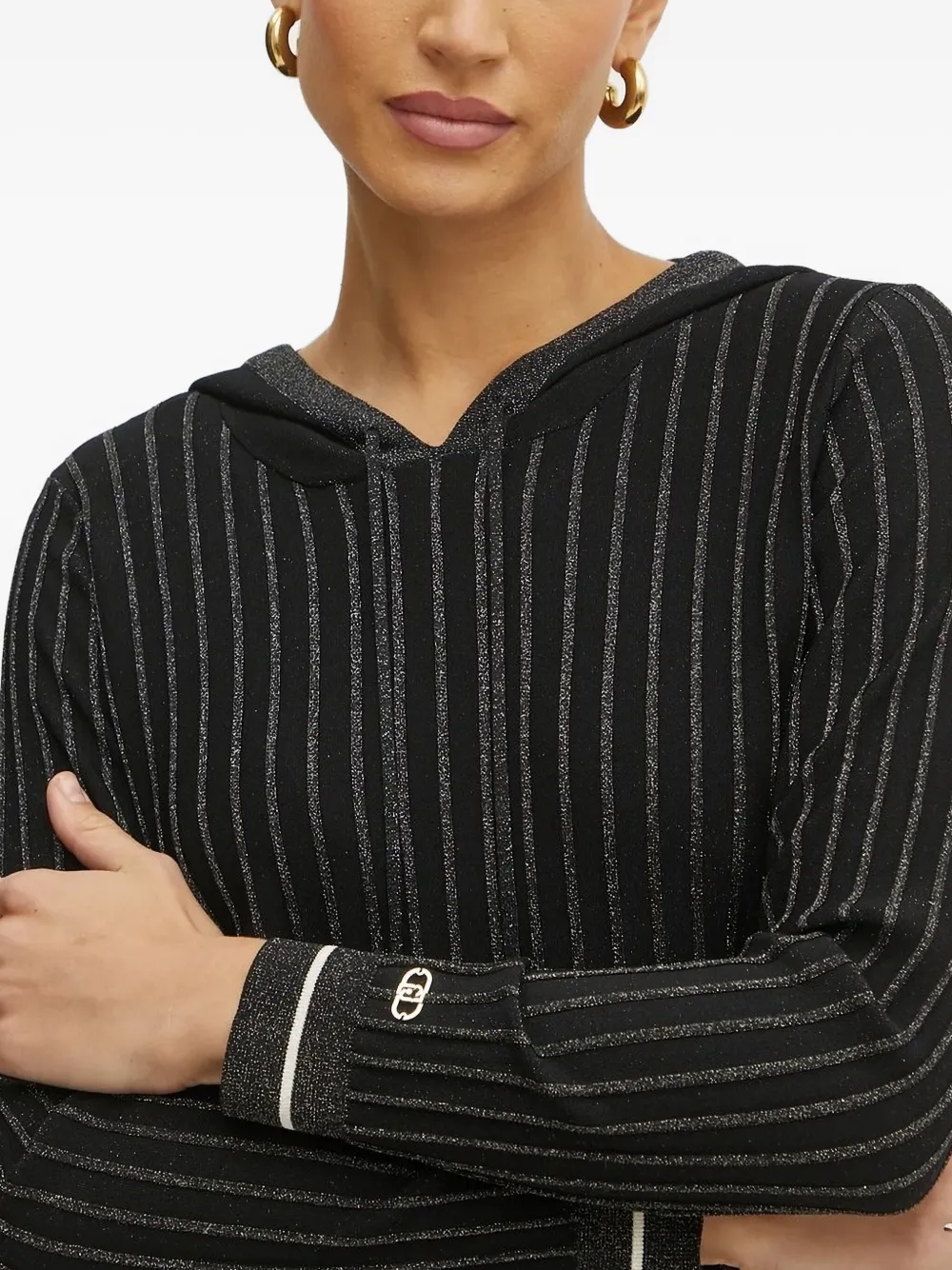 Liu •jo Ribbed-knit Hooded Sweater In Black