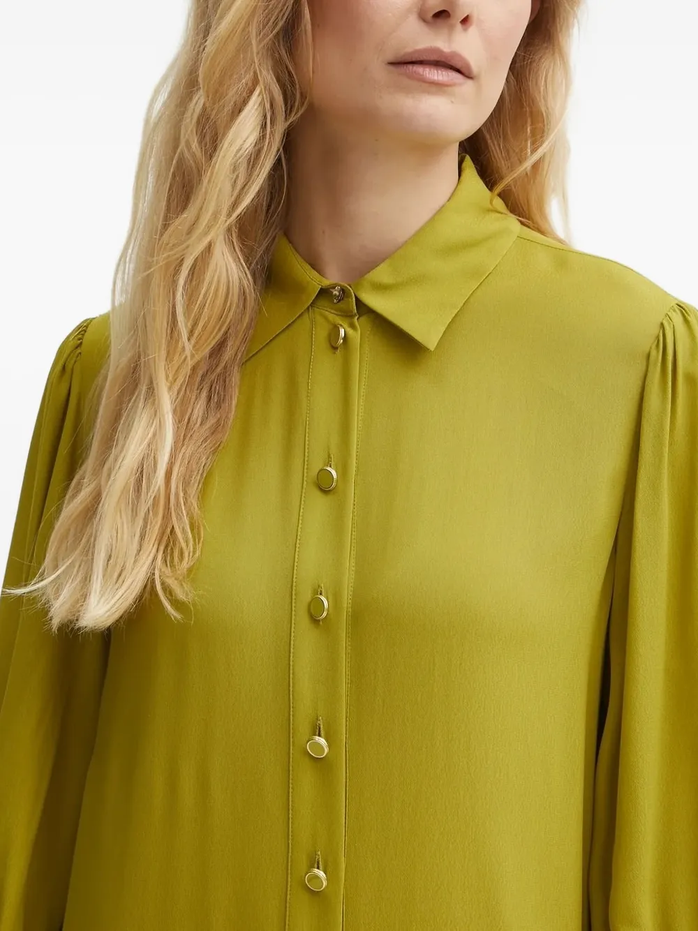 Liu •jo Pleated Collared Shirt Mini Dress In Green