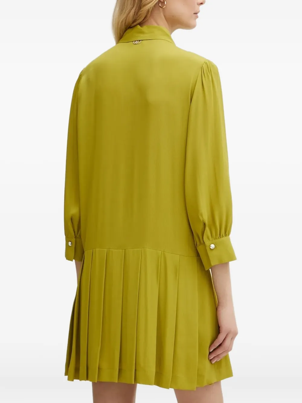 Liu •jo Pleated Collared Shirt Mini Dress In Green