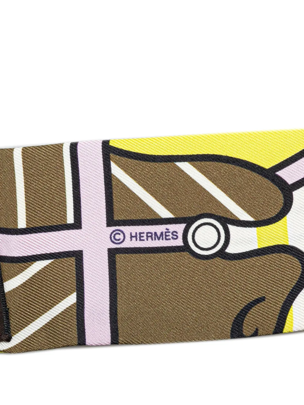Pre-owned Hermes 20th Century Quadrige Bayadere Silk Twilly Scarf Scarves In Yellow