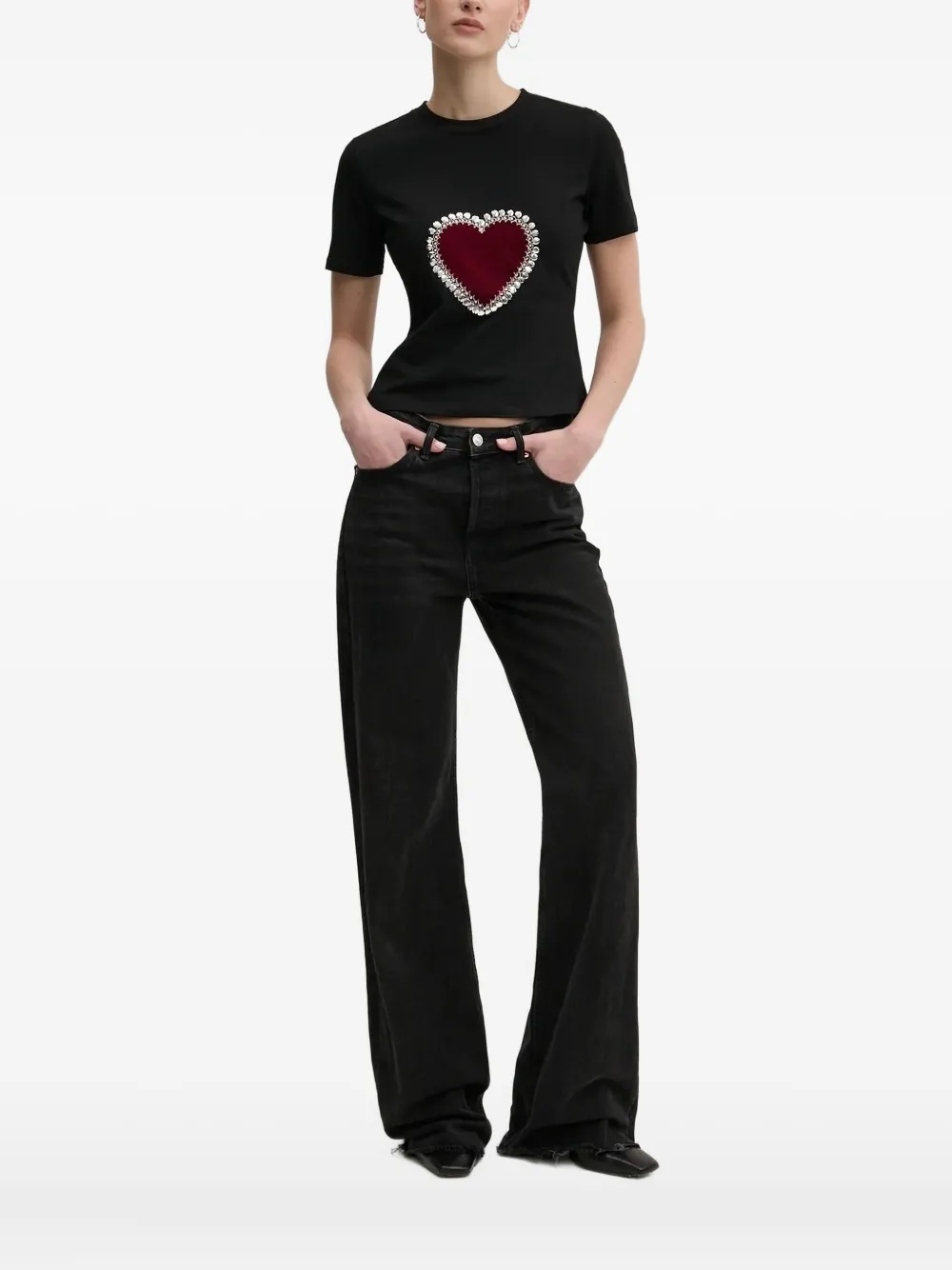 Never Fully Dressed Velvet-heart Embellished T-shirt In Black