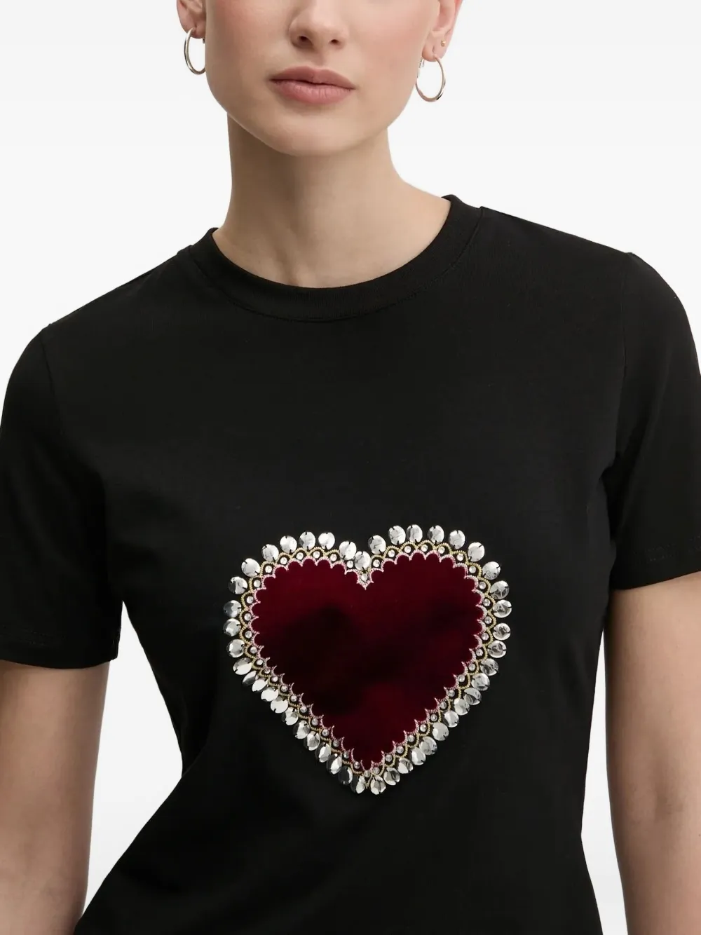 Never Fully Dressed Velvet-heart Embellished T-shirt In Black