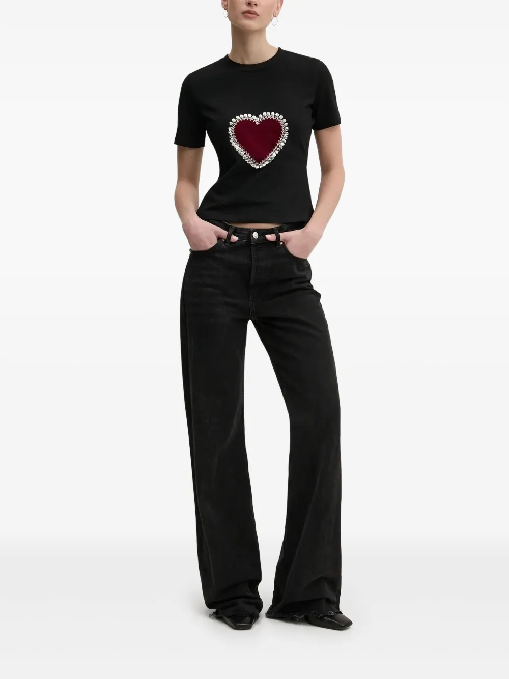 NEVER FULLY DRESSED velvet-heart embellished T-shirt | Black | Image 1