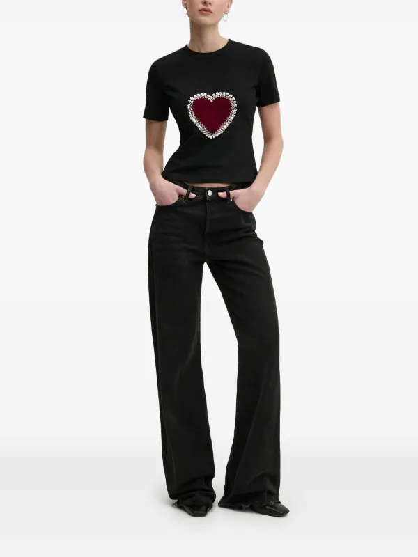 NEVER FULLY DRESSED velvet-heart Embellished T-shirt Black