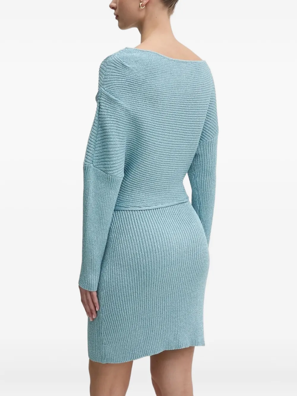 NEVER FULLY DRESSED Geribbelde mini-jurk met boothals - Blauw