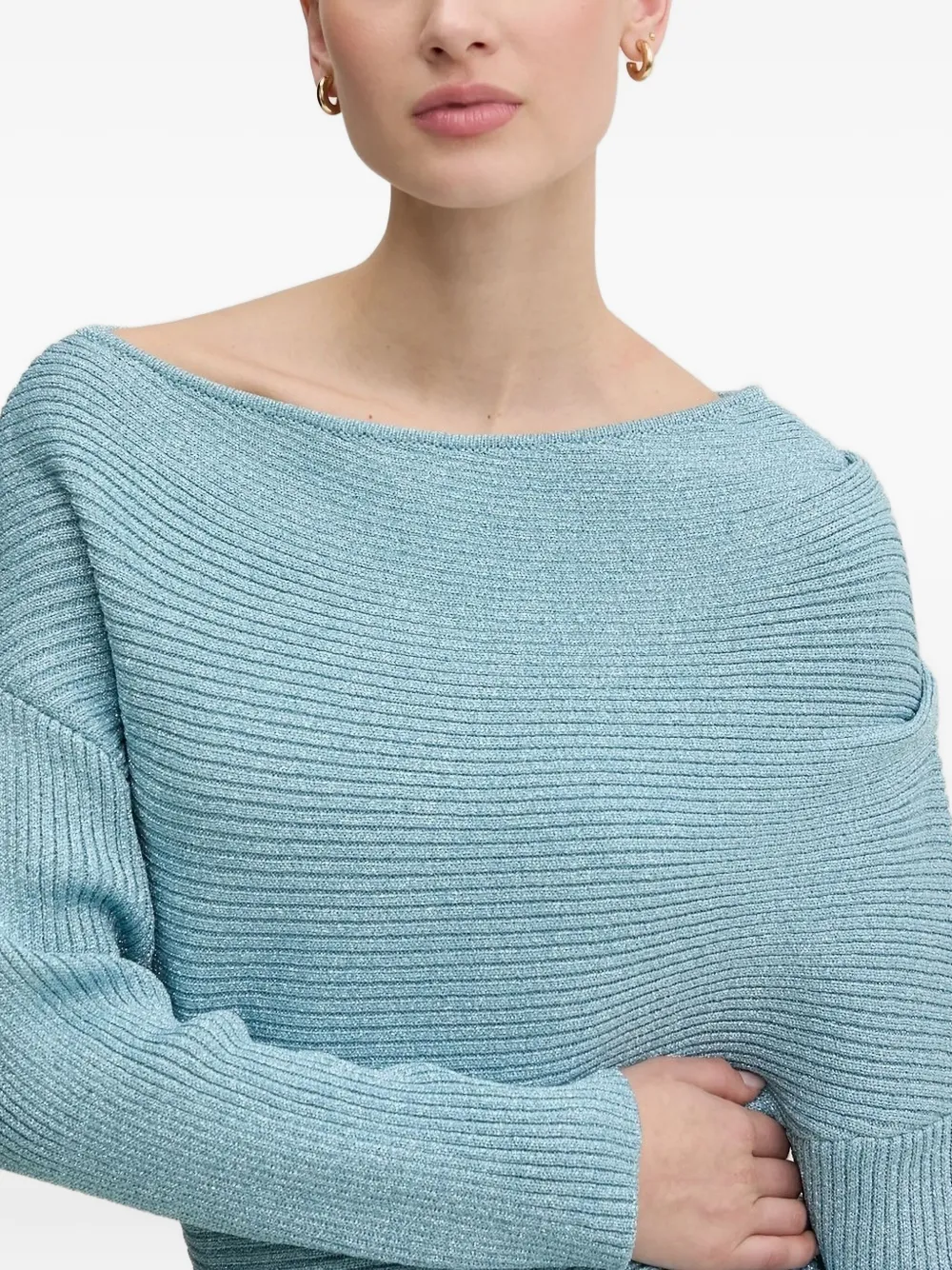 NEVER FULLY DRESSED Geribbelde mini-jurk met boothals Blauw