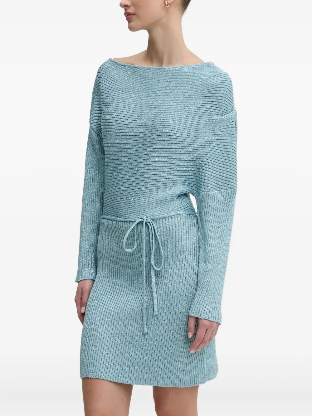 Never Fully Dressed Ribbed Boat-neck Mini Dress In Blue