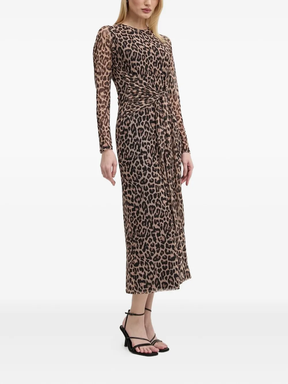 NEVER FULLY DRESSED leopard-print tie-front midi dress Bruin