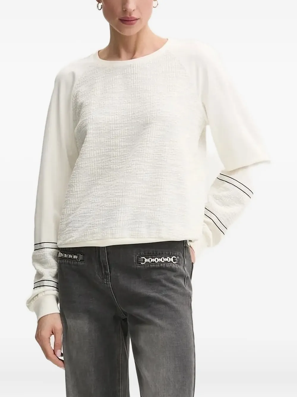 Liu •jo Raglan-sleeve Tweed Sweatshirt In White