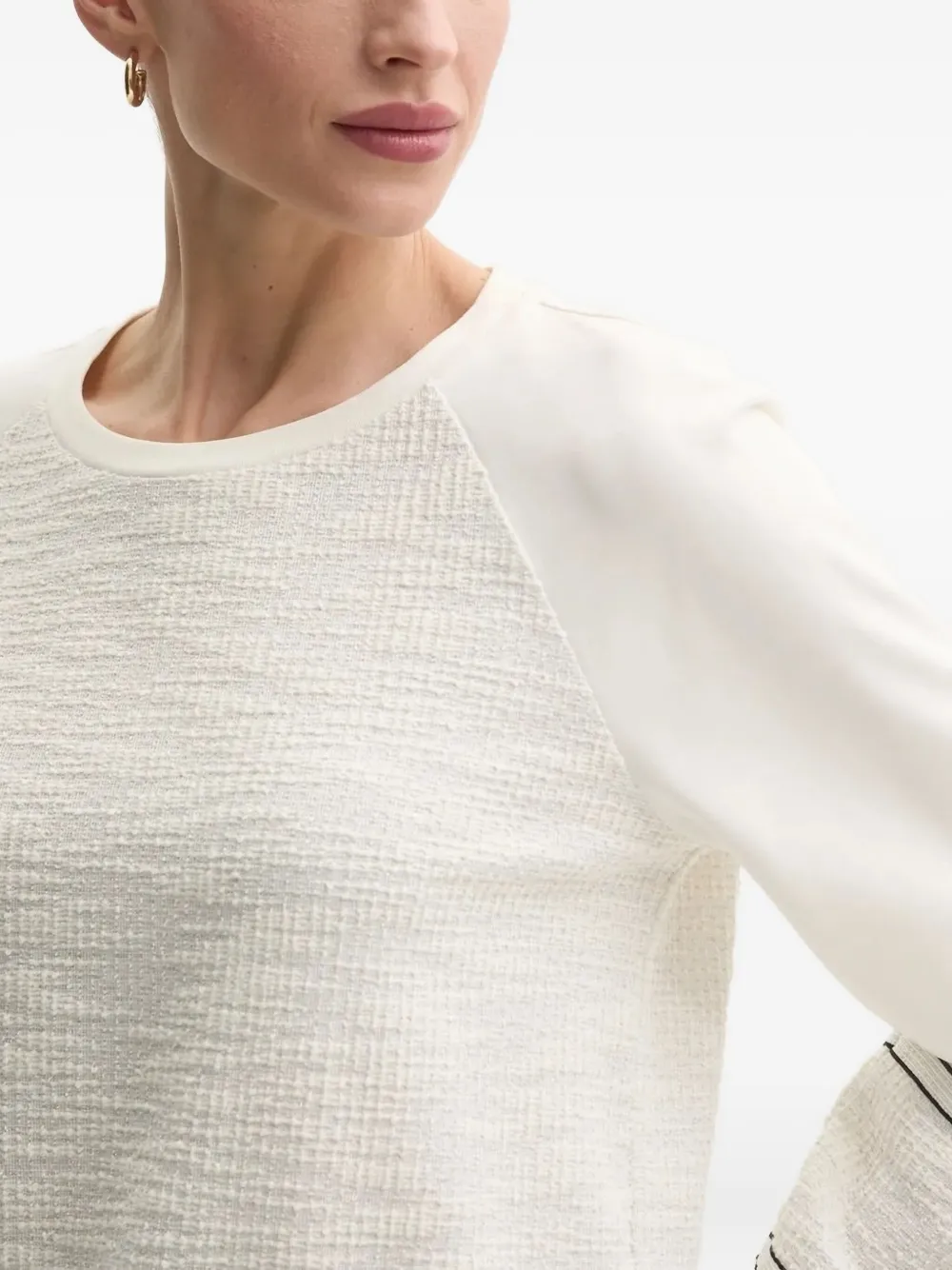 Liu •jo Raglan-sleeve Tweed Sweatshirt In White