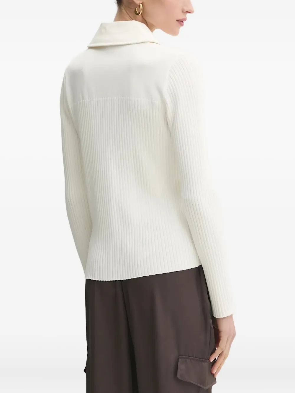 Liu •jo Ribbed Zip-front Cardigan In White