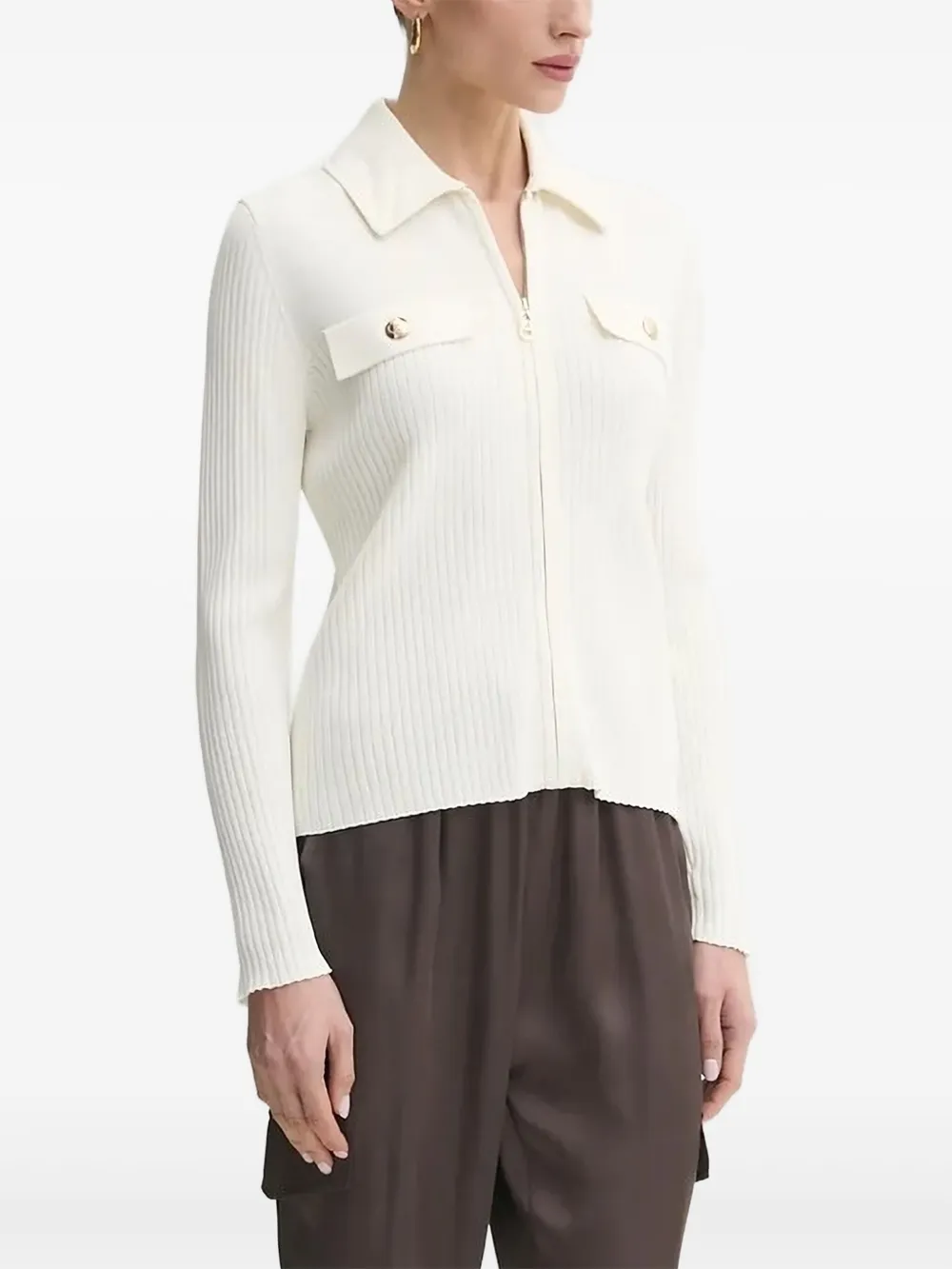 Liu •jo Ribbed Zip-front Cardigan In White