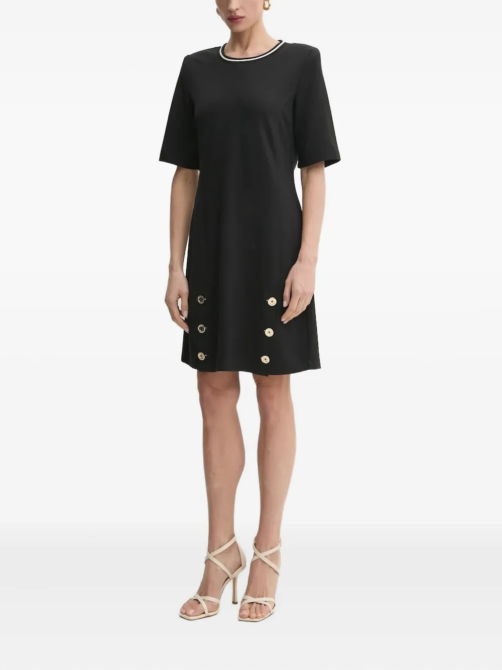 Liu •jo Button-detailed Short-sleeved Mini Dress In Black