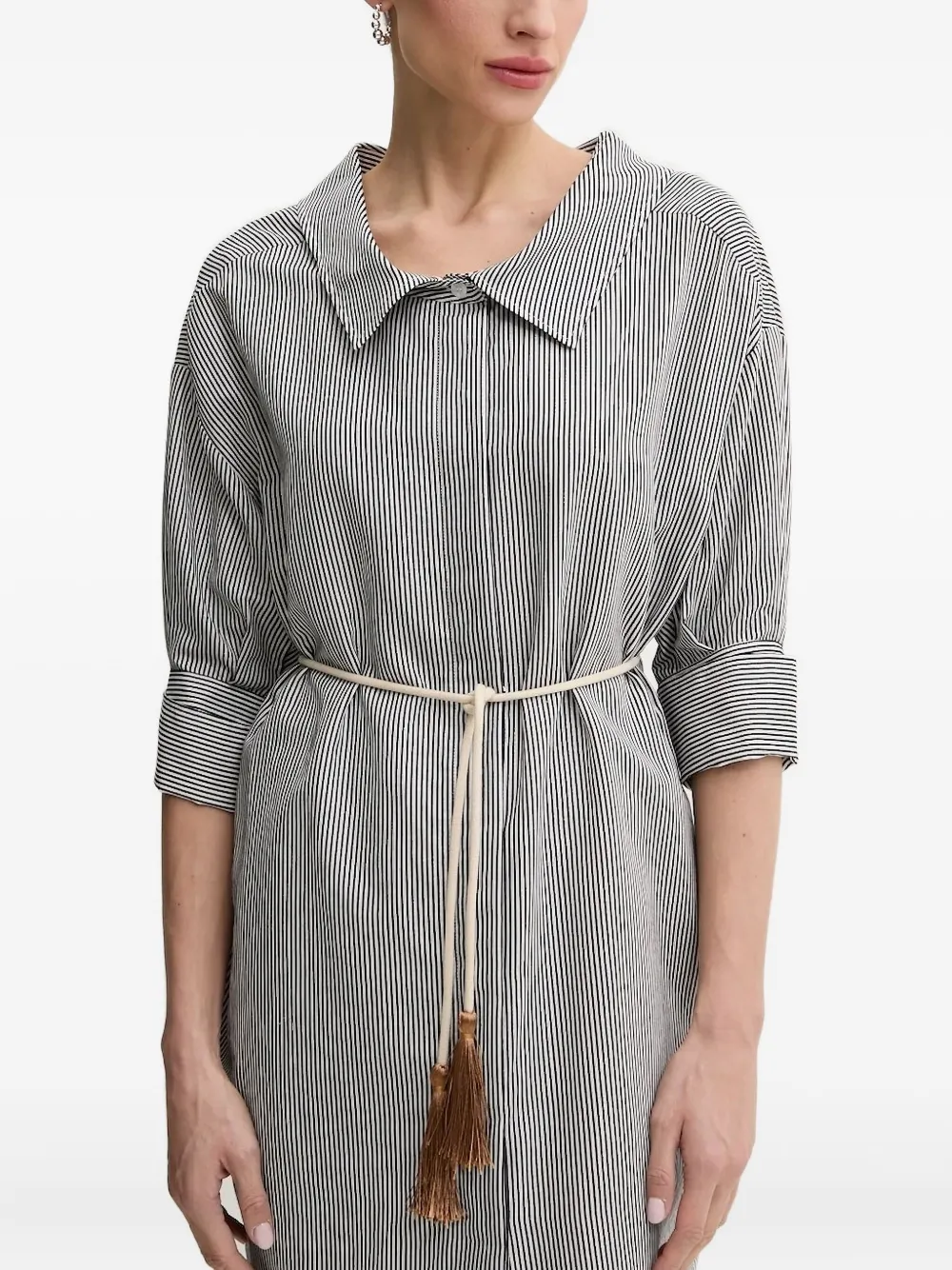 LIU JO striped-belted shirt mini dress Zwart