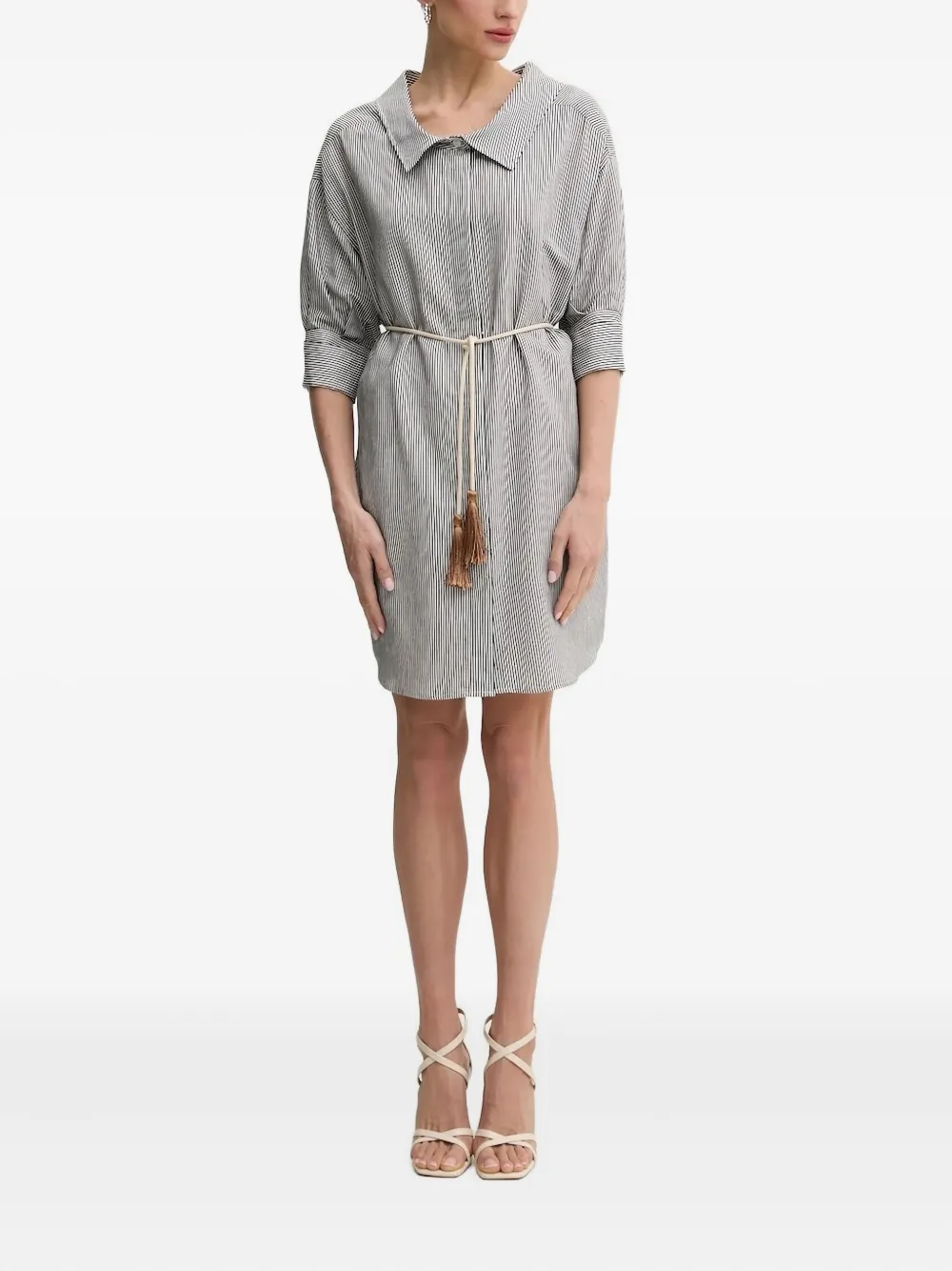 LIU JO striped-belted shirt mini dress Zwart