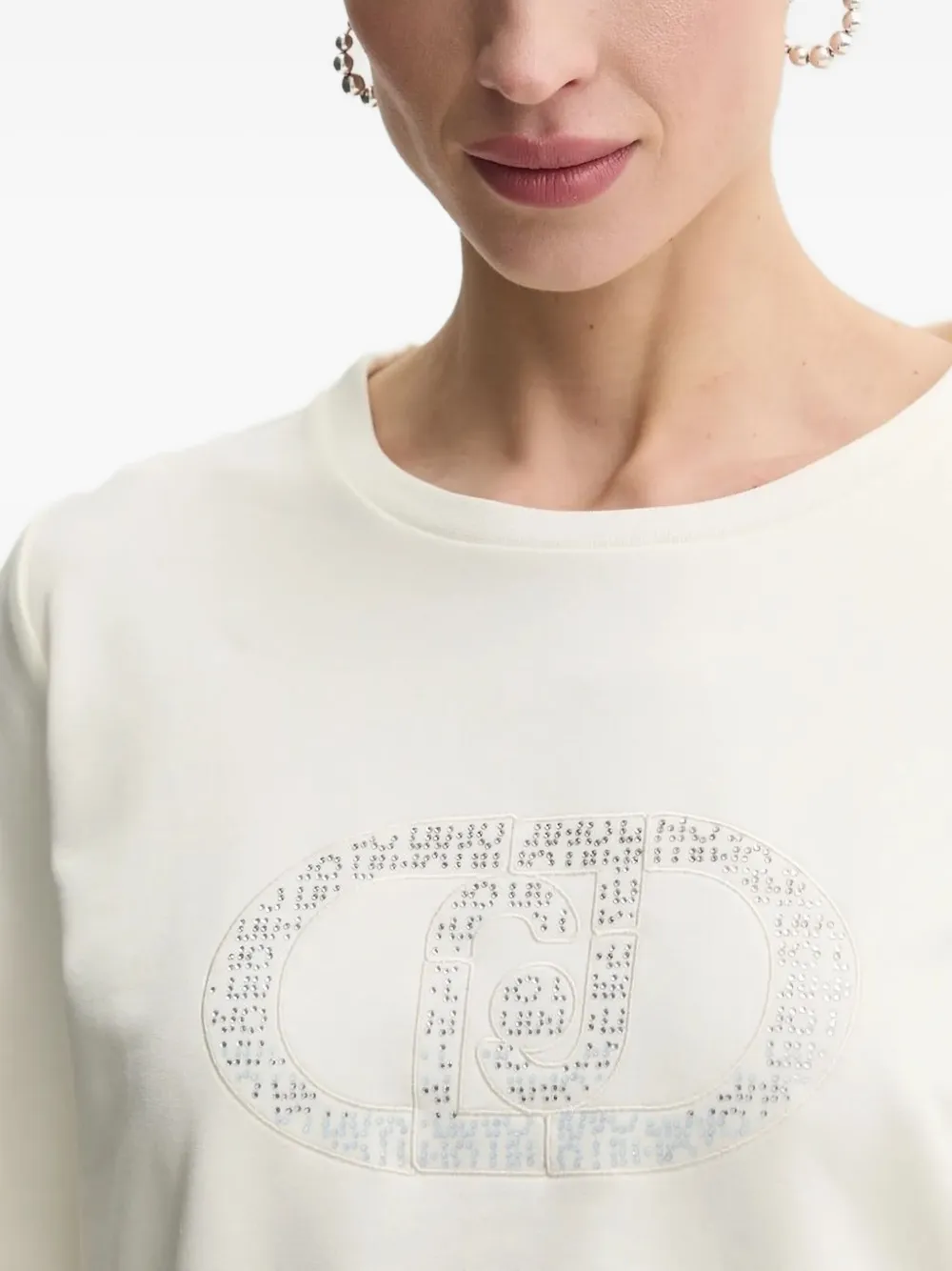 LIU JO Sweater verfraaid met kristallen logo Wit